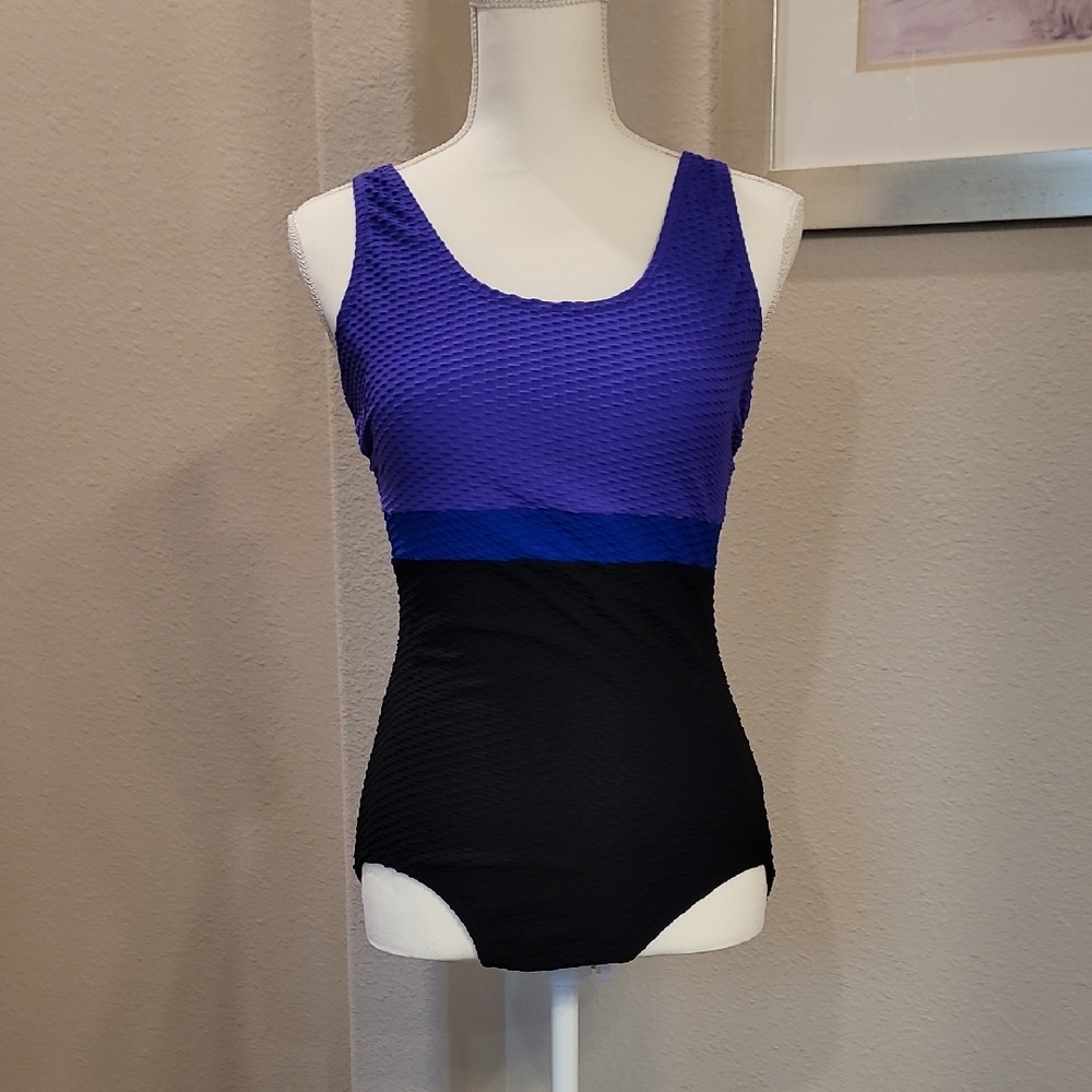 Elegant Women's Purple and Black One-Piece Swimsuit